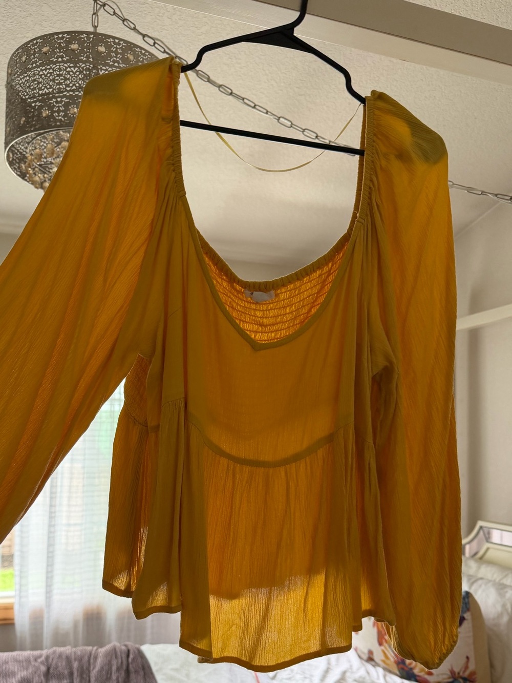 O'Neill Mustard Yellow Peasant-Style Long Sleeve Blouse